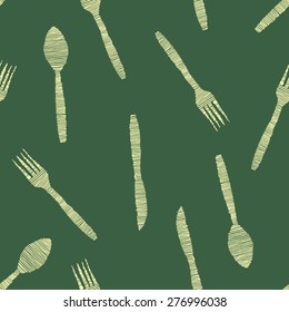 hand drawn spoon, fork and knife seamless pattern