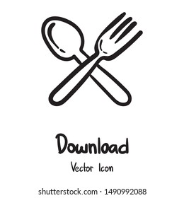Hand drawn spoon and fork vector icon. Lunch, dinner symbol. Flat vector sign isolated on white background. Simple vector illustration for graphic and web design.