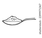 hand drawn Spoon with sugar salt icon. Teaspoon side view powder for tea or coffee.doodle style