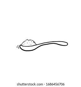 hand drawn Spoon with sugar salt icon. Teaspoon side view powder for tea or coffee.doodle style