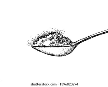 Hand drawn spoon with sugar. Vector illustration