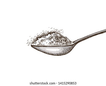 Cuchara dibujada a mano con azúcar. Ilustración del vector