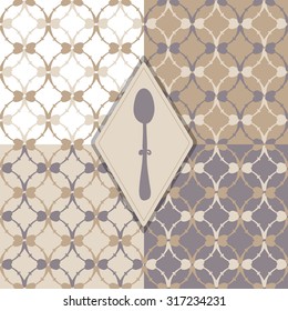 Hand drawn spoons pattern set - grey violet & beige vintage color and classical circle pattern design 