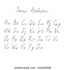Hand drawn sport alphabet. Thin line vector font.