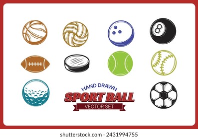 Hand Drawn Sport Ball Illustration Vector Set