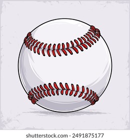 Bola de béisbol deportiva dibujada a mano simple pespunte blanco y rojo para el entrenamiento o partido profesional 