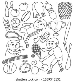 Hand drawn sport cartoon, black and white