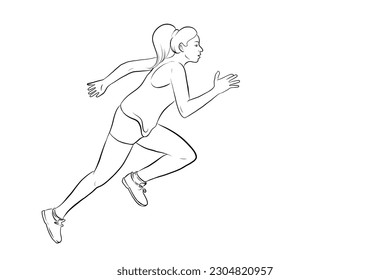 Hand Drawn Sport Concept Vector Design Retro Vintage Style hand drawn marathon runner with sport shoes Sport and Health Concept Pencil Sketch. Global Running Day Illustration Doodle Style woman Jogger