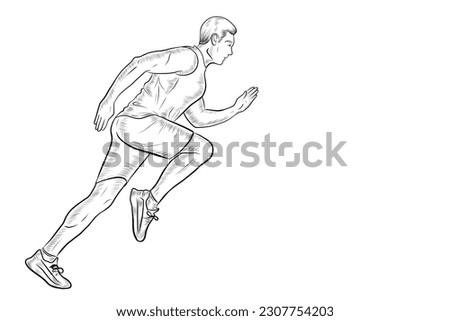 Hand Drawn Sport Concept Vector Design Retro Vintage Style hand drawn marathon runner with sport shoes Sport and Health Concept Pencil Sketch. Global Running Day Illustration Doodle Style Man Jogger