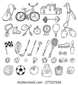 Hand drawn sport icon set. Fitness and sport. Vector illustration