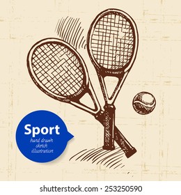 Hand drawn sport object. Sketch tennis rackets. Vector illustration 