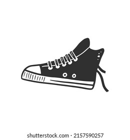 Hand Drawn Sport Shoe Sneaker. Doodle Sketch Style. Drawing Line Simple Sneaker Icon. Isolated Vector Illustration.