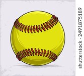 Hand drawn Sport Softball Ball simple yellow and red stitching for training or professional Match 