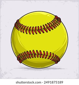 Hand drawn Sport Softball Ball simple yellow and red stitching for training or professional Match 