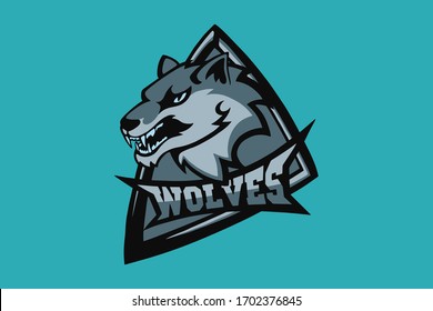 Hand drawn sport team mascot logo design. T-shirt print illustration. Wolf.