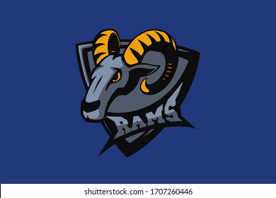 Hand drawn sport team mascot logo design. T-shirt print illustration. Ram.