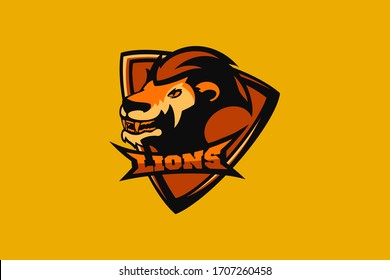 Hand drawn sport team mascot logo design. T-shirt print illustration. Lion.