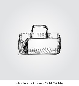 Hand Drawn Sports bag Sketch Symbol isolated on white background. Vector 
Sports bag In Trendy Style. Accessories and sport equipment hand drawing sketches elements