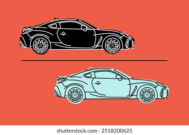  Hand drawn sports cars. Vector illustrations for apparel prints and other uses.