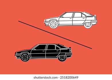  Hand drawn sports cars. Vector illustrations for apparel prints and other uses.