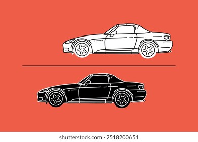  Hand drawn sports cars. Vector illustrations for apparel prints and other uses.
