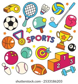 Hand drawn sports element doodle flat vector