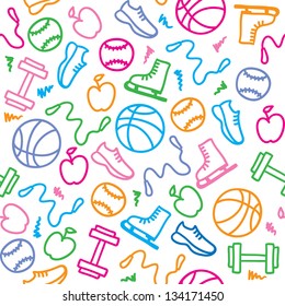 Hand Drawn Sports Pattern On White Background