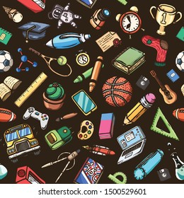 Hand drawn sports seamless pattern. Vector illustration.