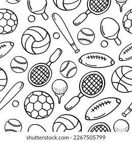 Hand drawn sports seamless pattern