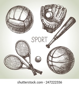 Hand drawn sports set. Sketch sport balls. Vector illustration