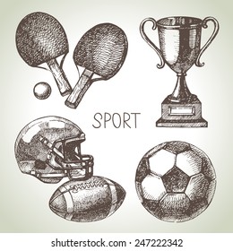 Hand drawn sports set. Sketch sport balls. Vector illustration