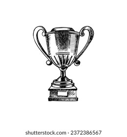 Hand drawn sports sketch trophy award cup. Vector illustration