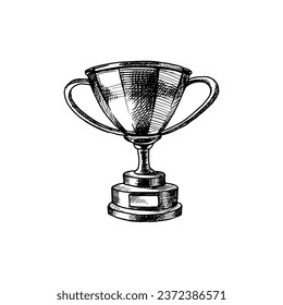Hand drawn sports sketch trophy award cup. Vector illustration