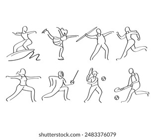 hand drawn sportsman and athlete line illustration