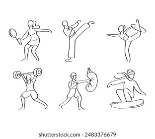 hand drawn sportsman and athlete line illustration