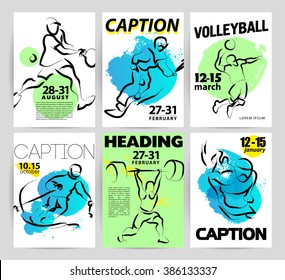 Hand drawn sportsman silhouette sketch. Human athlete figure isolated. Sport competition advertising design, poster, placard, leaflet template. Sport magazine article illustration, print design. 