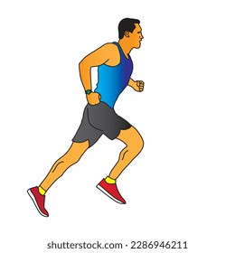Hand drawn sporty man runner running on white background,vector illustration eps10
