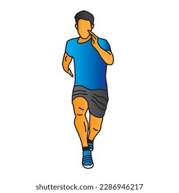 Hand drawn sporty man runner running on white background,vector illustration eps10