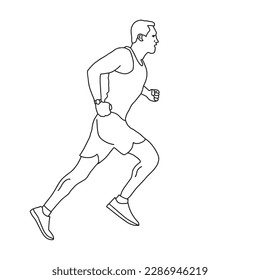 Hand drawn sporty man runner running on white background,vector illustration eps10