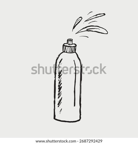 Hand drawn spray bottle of water. Vector sketch illustration in vintage crayon charcoal style. Cleaning or cosmetic tool, spraying liquid for hygiene, care, sports bottle for drinking in the gym