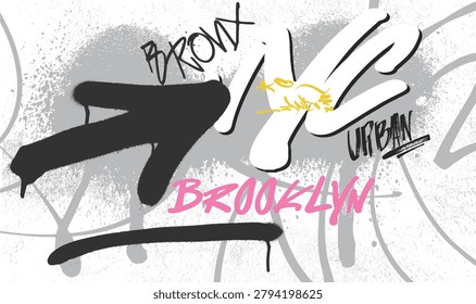 hand drawn Spray brush stroke, Urban typography street art graffiti new york brooklyn slogan print with spray splash effect for graphic tee t shirt or sweatshirt hoodie.eps