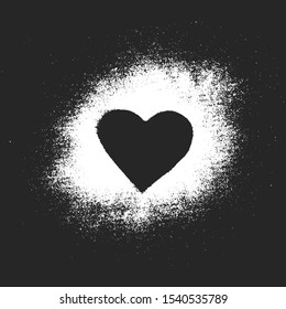 Hand drawn spray paint heart border frame for text box. Grunge background for valentines day. Vector isolated airbrush ink dot love banner.