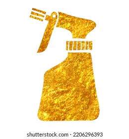 Hand drawn Sprayer bottle icon in gold foil texture vector illustration