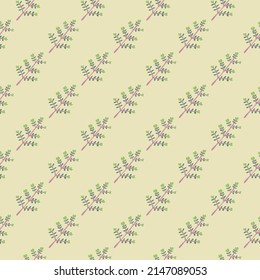 Hand drawn a sprig with berries seamless pattern. Branch with leaves and berry wallpaper. Texture with doodle berries. Floral simple design for fabric, textile print, wrapping, cover, card