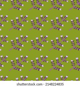 Hand drawn a sprig with berries seamless pattern. Branch with leaves and berry wallpaper. Texture with doodle berries. Floral simple design for fabric, textile print, wrapping, cover, card