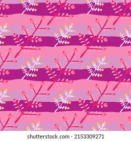 Hand drawn a sprig with berries seamless pattern. Branch with leaves and berry wallpaper. Texture with doodle berries. Floral simple design for fabric, textile print, wrapping, cover, card