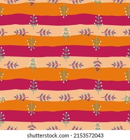 Hand drawn a sprig with berries seamless pattern. Branch with leaves and berry wallpaper. Texture with doodle berries. Floral simple design for fabric, textile print, wrapping, cover, card