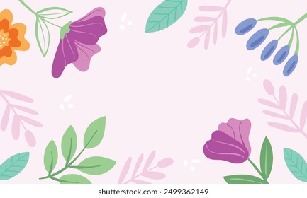 Hand drawn spring background, Flat design abstract floral background.