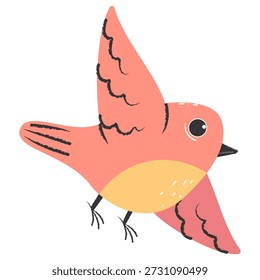 Hand drawn spring bird. Isolated crayon illustration.