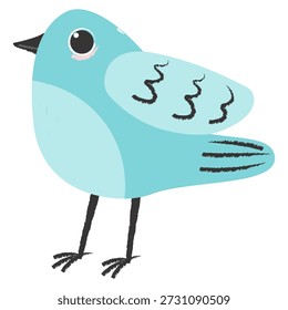 Pássaro de primavera desenhado à mão. Ilustração isolada de giz de cera.